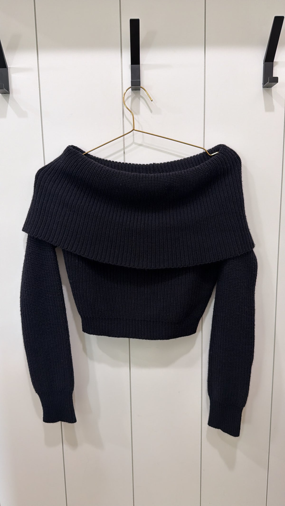 ZIMMERMANN OFF THE SHOULDER CROPPED BLACK SWEATER SIZE 1 (XS)
