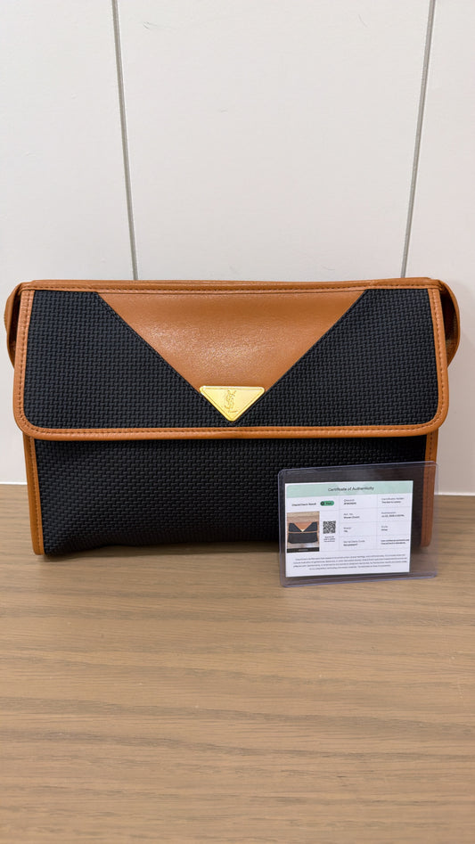 YSL SAINT LAURENT BLACK WOVEN LEATHER CLUTCH