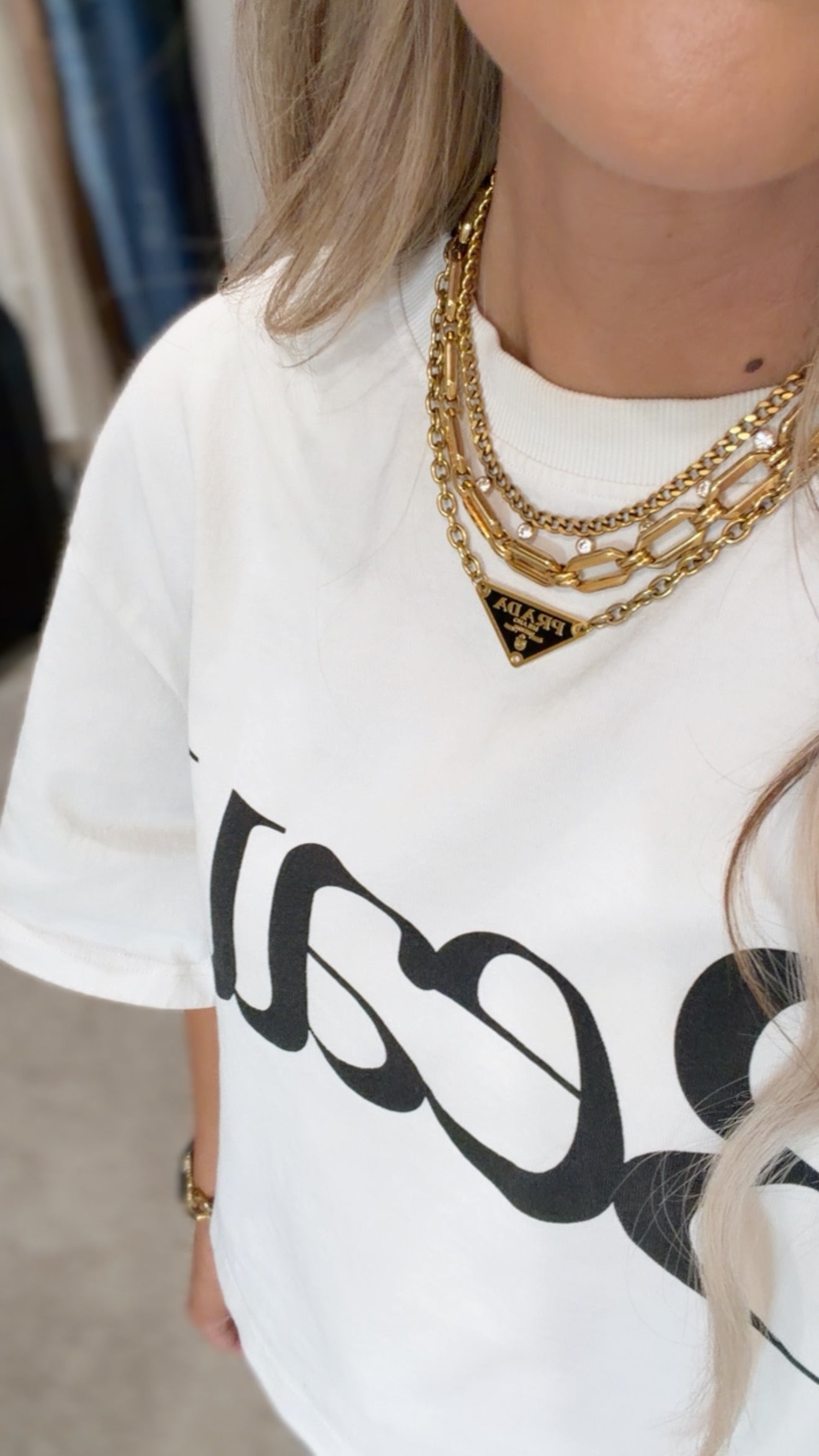 Prada Black & Gold Plate Pendant Necklace