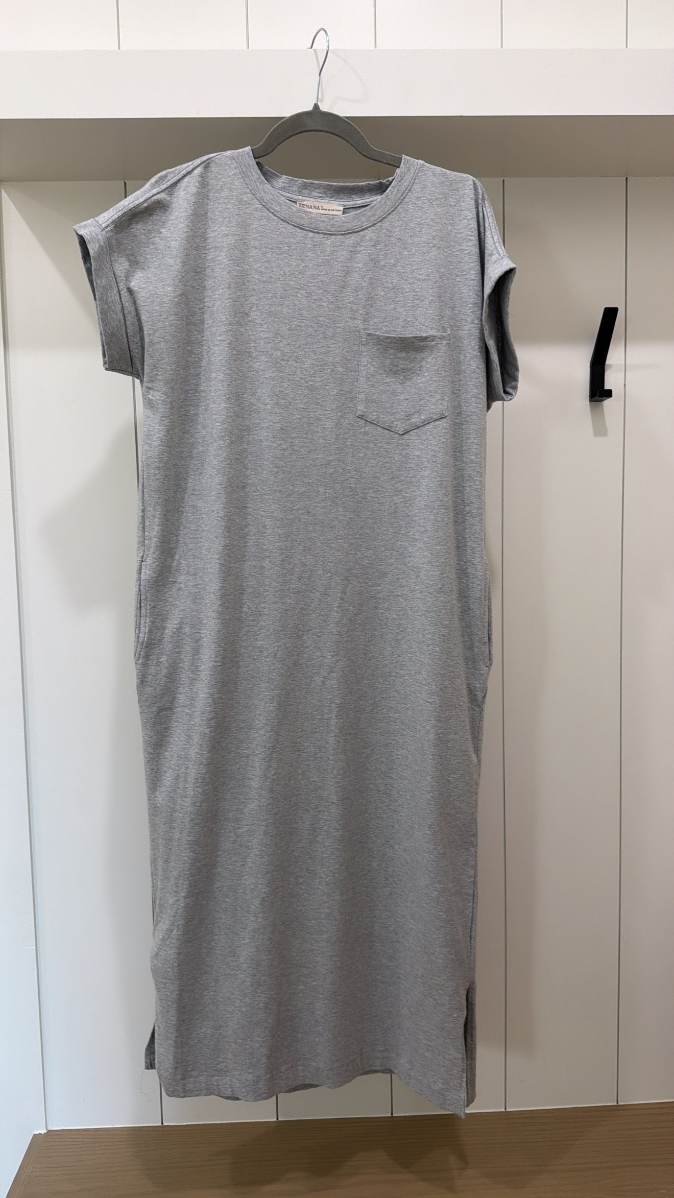 ZENANA GRAY T-SHIRT DRESS W/ POCKETS Size S