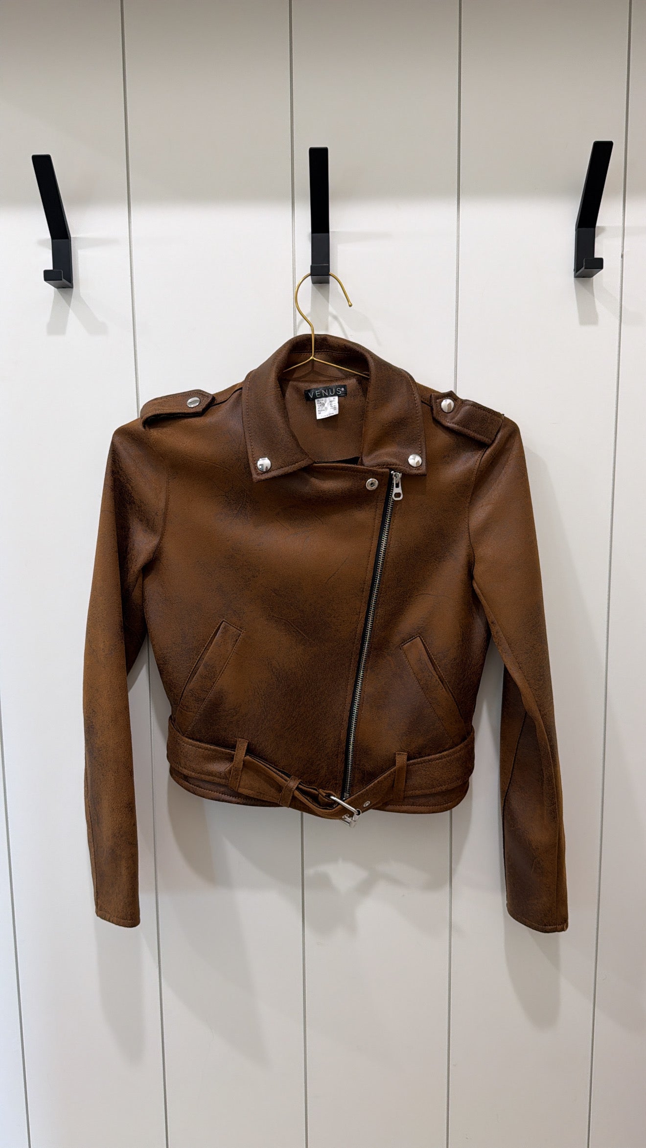 VENUS FAUX LEATHER CAMEL JACKET X-SMALL