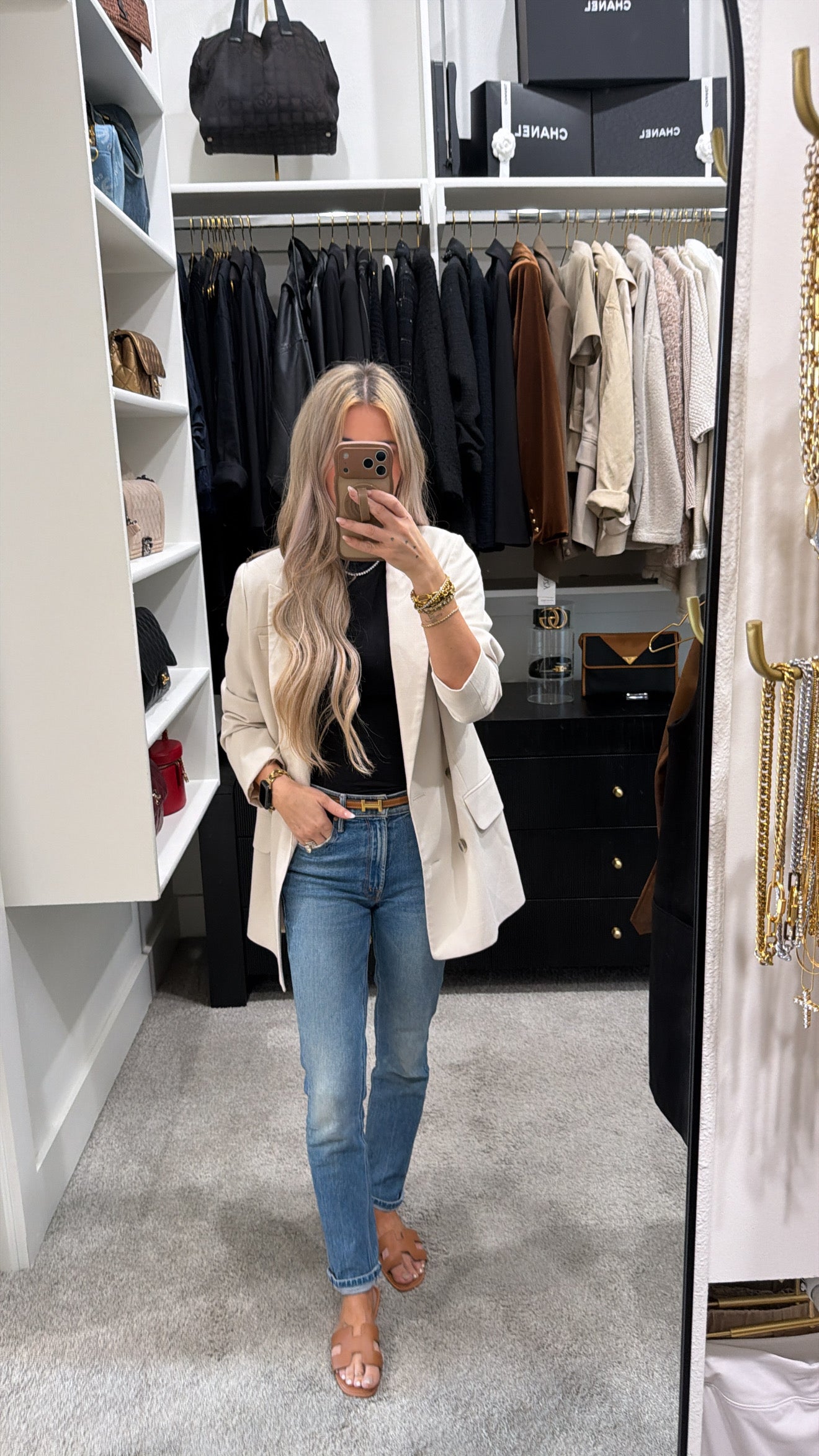 H&M IVORY/LIGHT TAN WOMEN'S BLAZER OVERSIZED MED