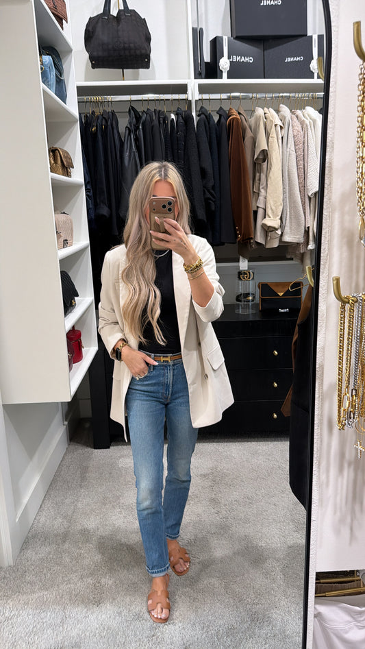 H&M IVORY/LIGHT TAN WOMEN'S BLAZER OVERSIZED MED