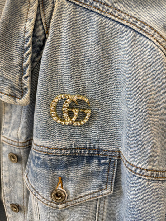 LUXURY INSPIRED GG GOLD DIAMOND BROOCH