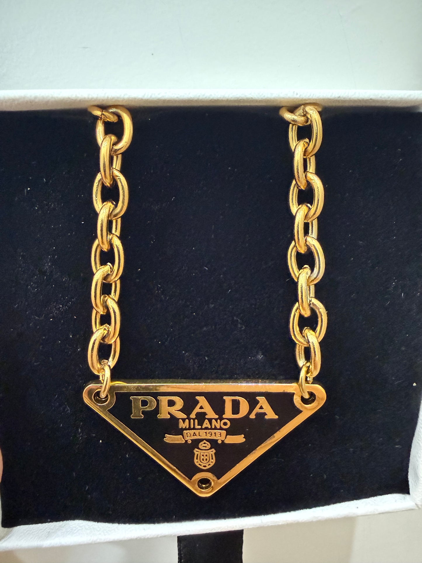 Prada Black & Gold Plate Pendant Necklace