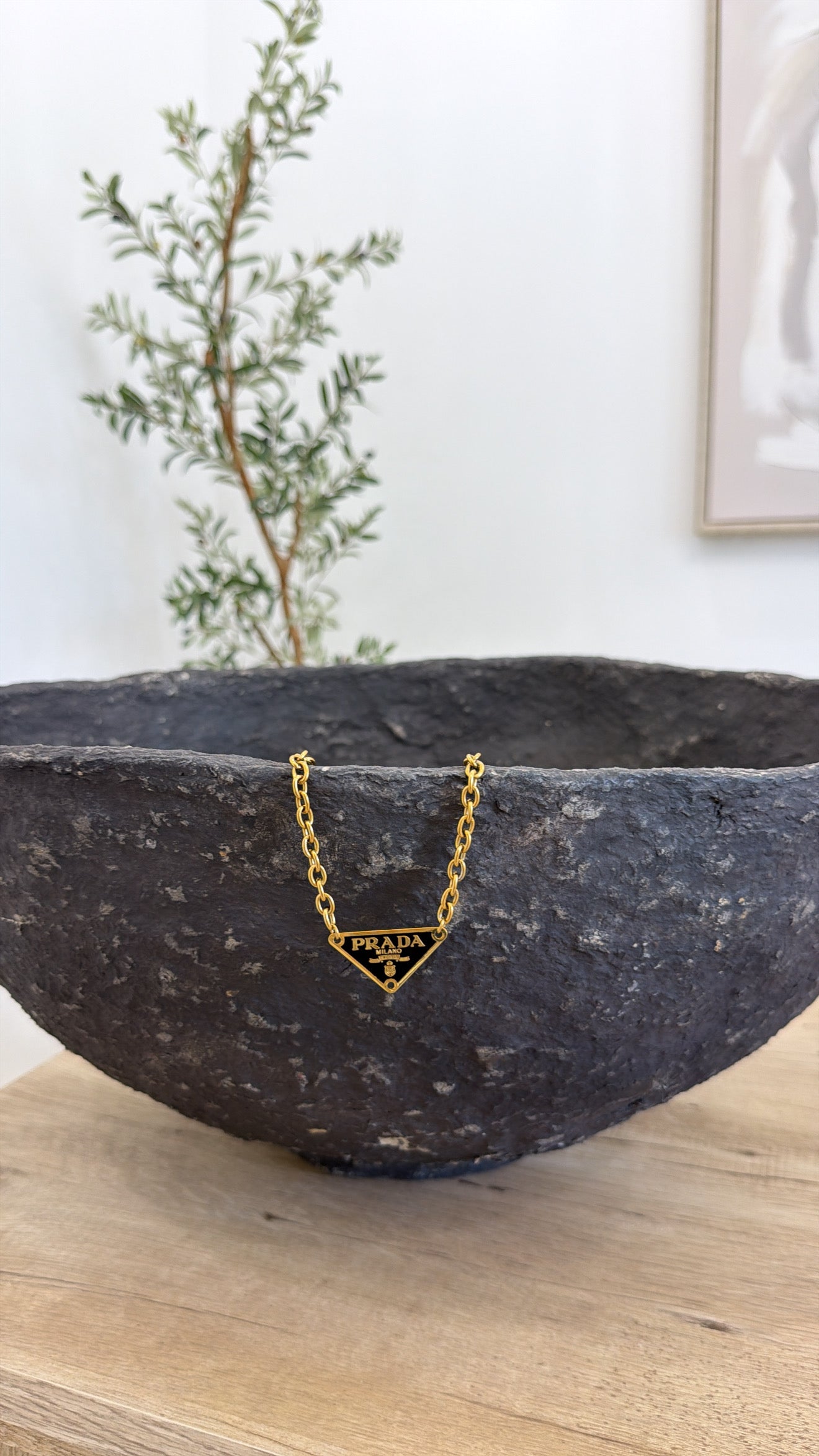 Prada Black & Gold Plate Pendant Necklace