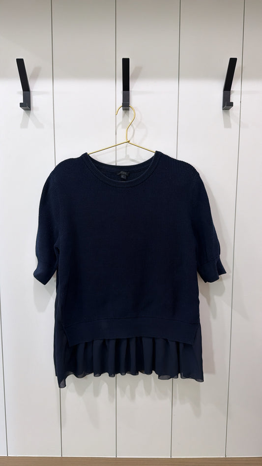 COS Size Medium Short Sleeve Navy Sweater w/ Ruffle Bottom