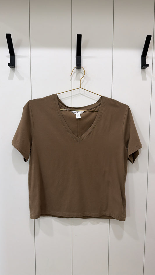 ATHLETA BROWN V-NECK T-SHIRT Size M