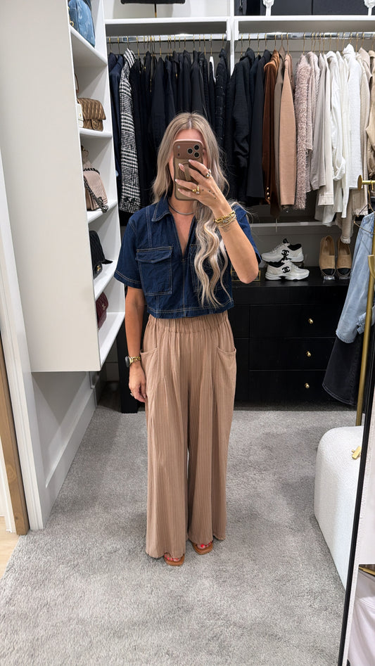ZARA CROPPED DARK DENIM TOP SIZE SMALL