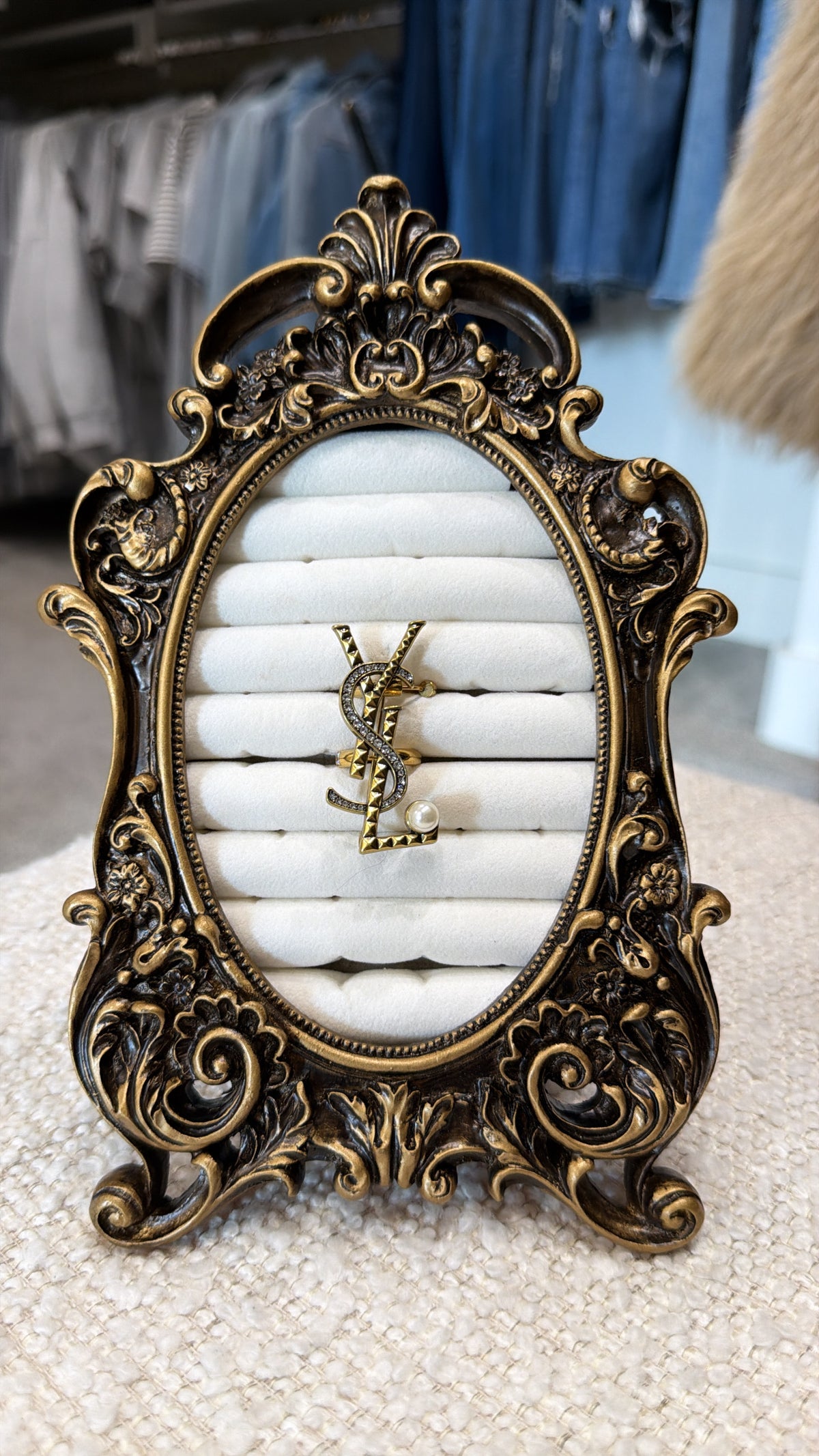 LUXURY INSPIRED BRASS PEARL DIAMOND BROOCH