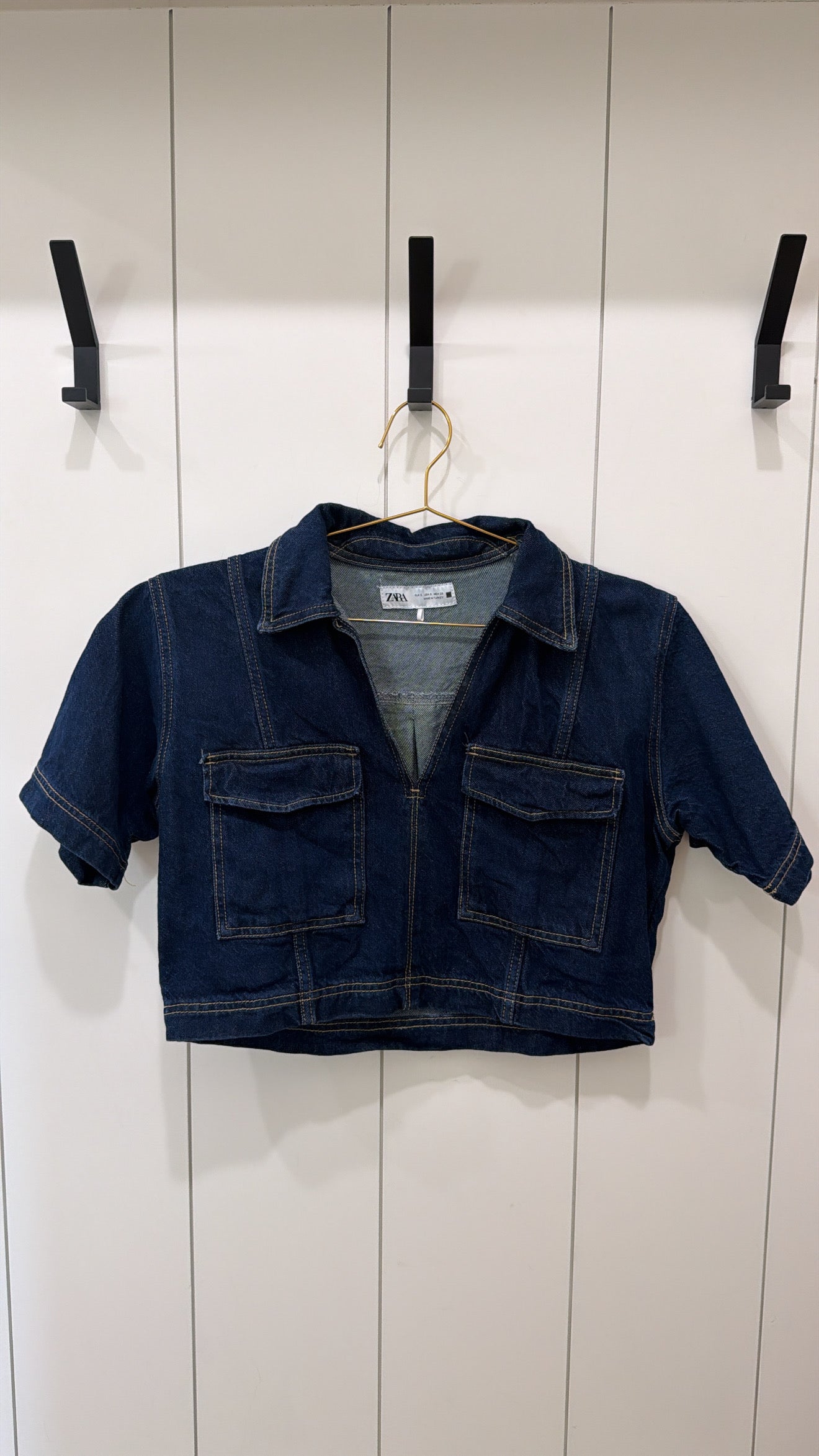 ZARA CROPPED DARK DENIM TOP SIZE SMALL