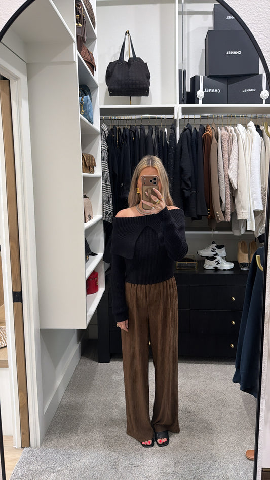 ZIMMERMANN OFF THE SHOULDER CROPPED BLACK SWEATER SIZE 1 (XS)