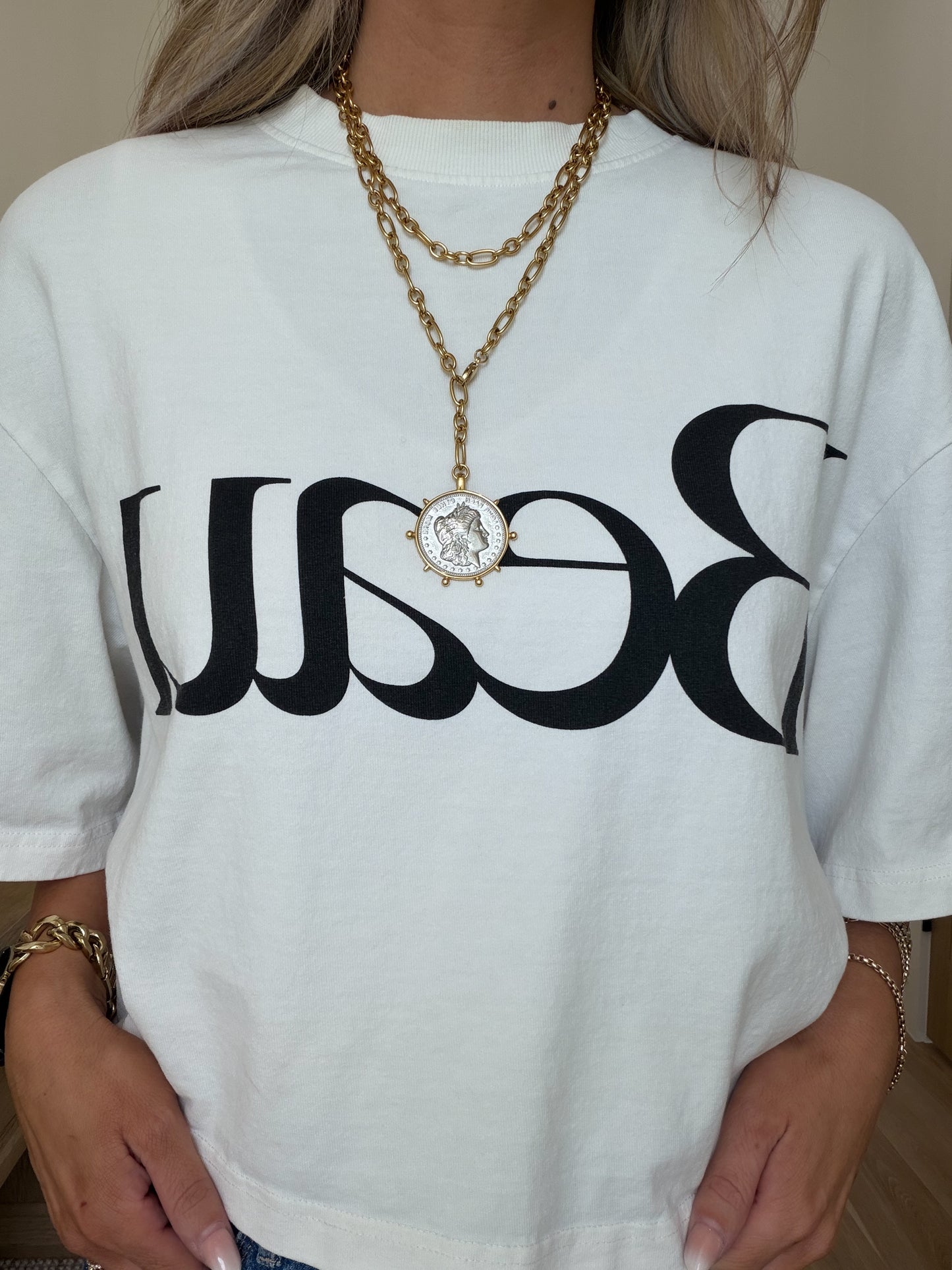 TWO TONED WRAP AROUND COIN NECKLACE