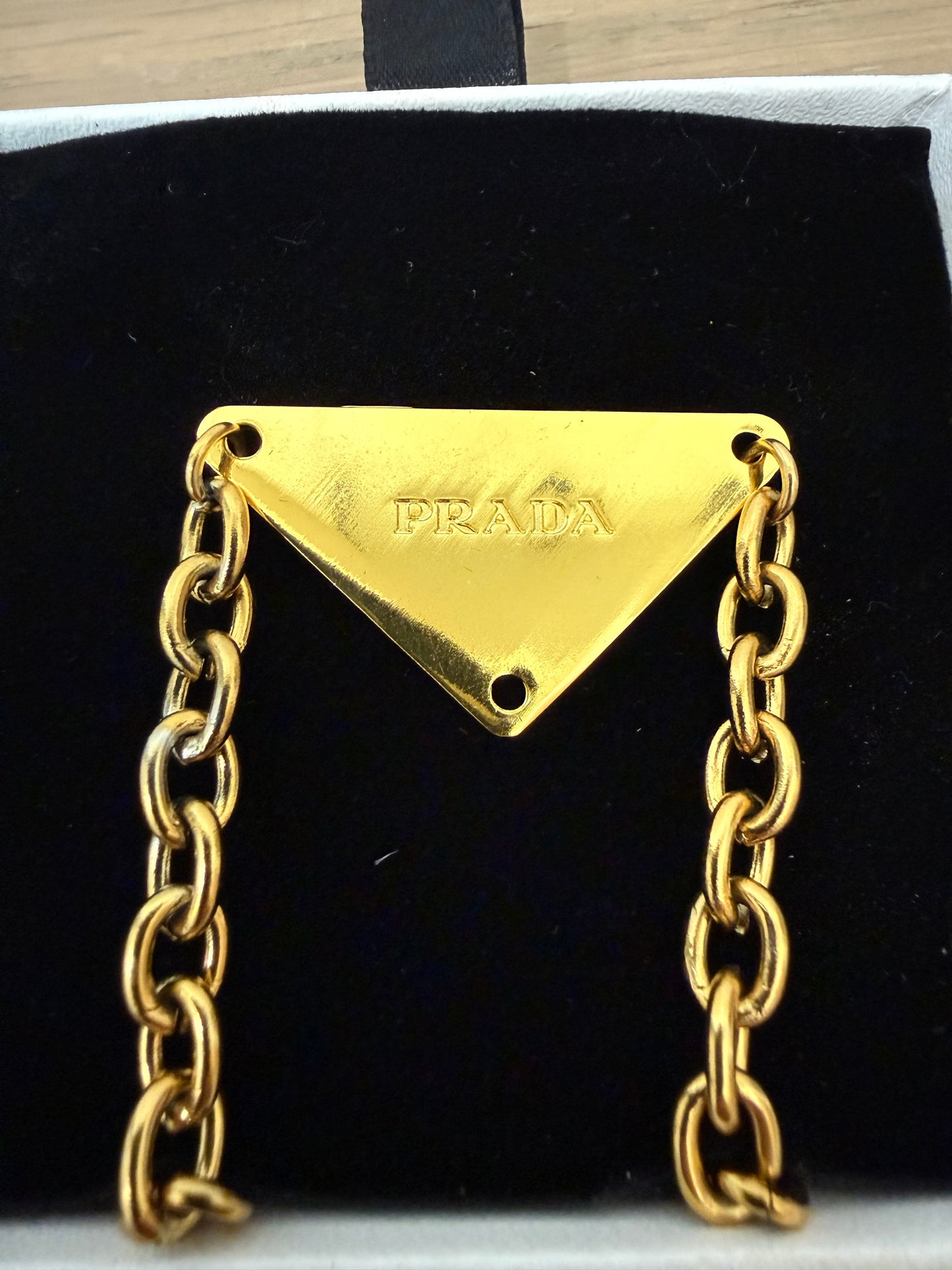 Prada Black & Gold Plate Pendant Necklace