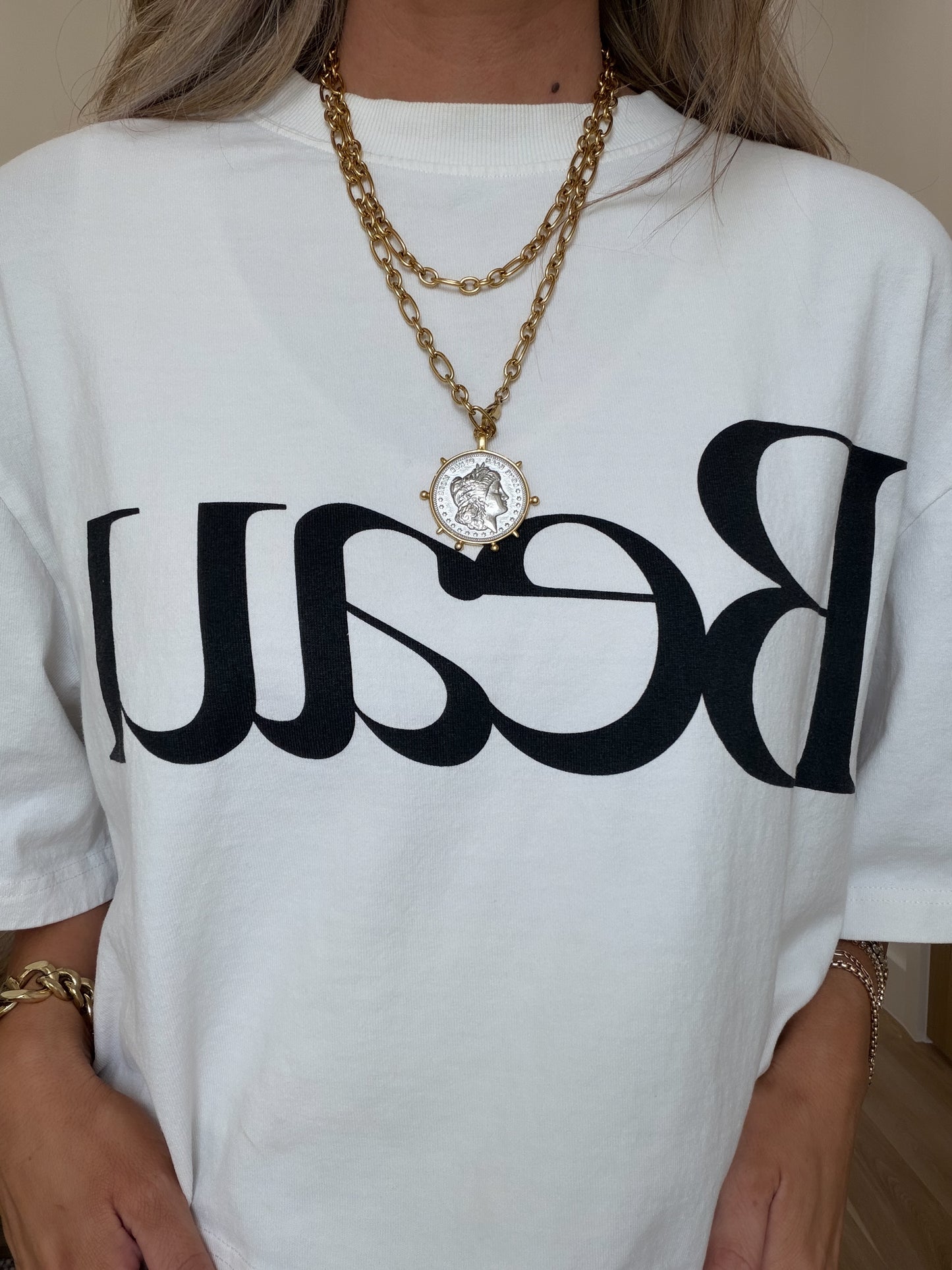 TWO TONED WRAP AROUND COIN NECKLACE