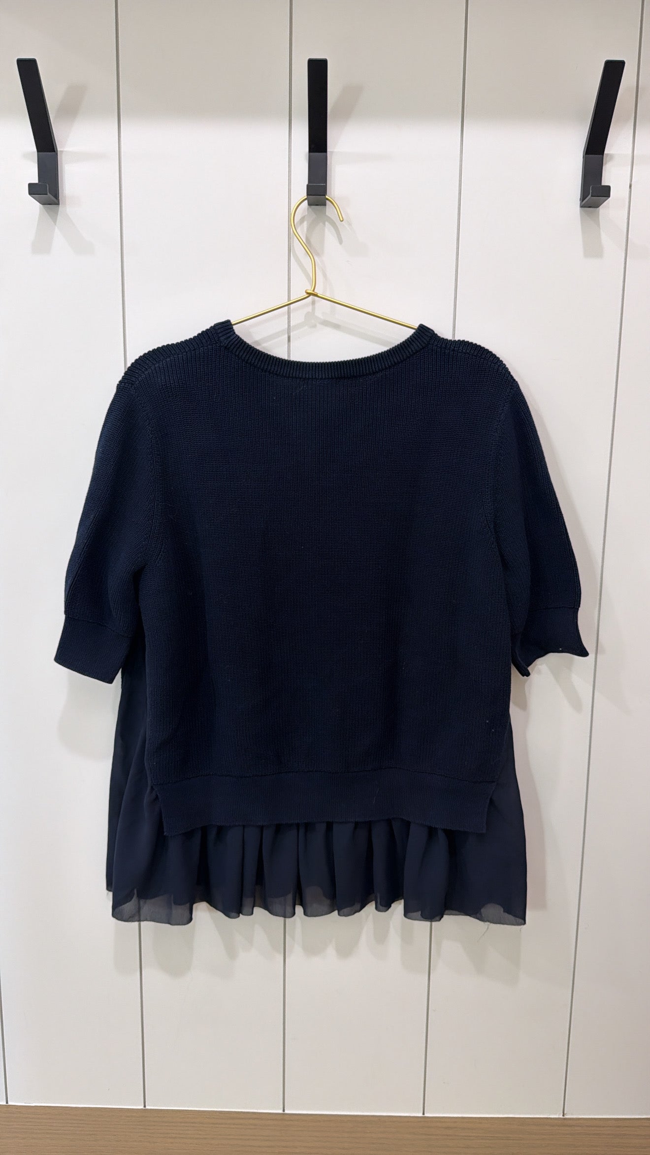 COS Size Medium Short Sleeve Navy Sweater w/ Ruffle Bottom