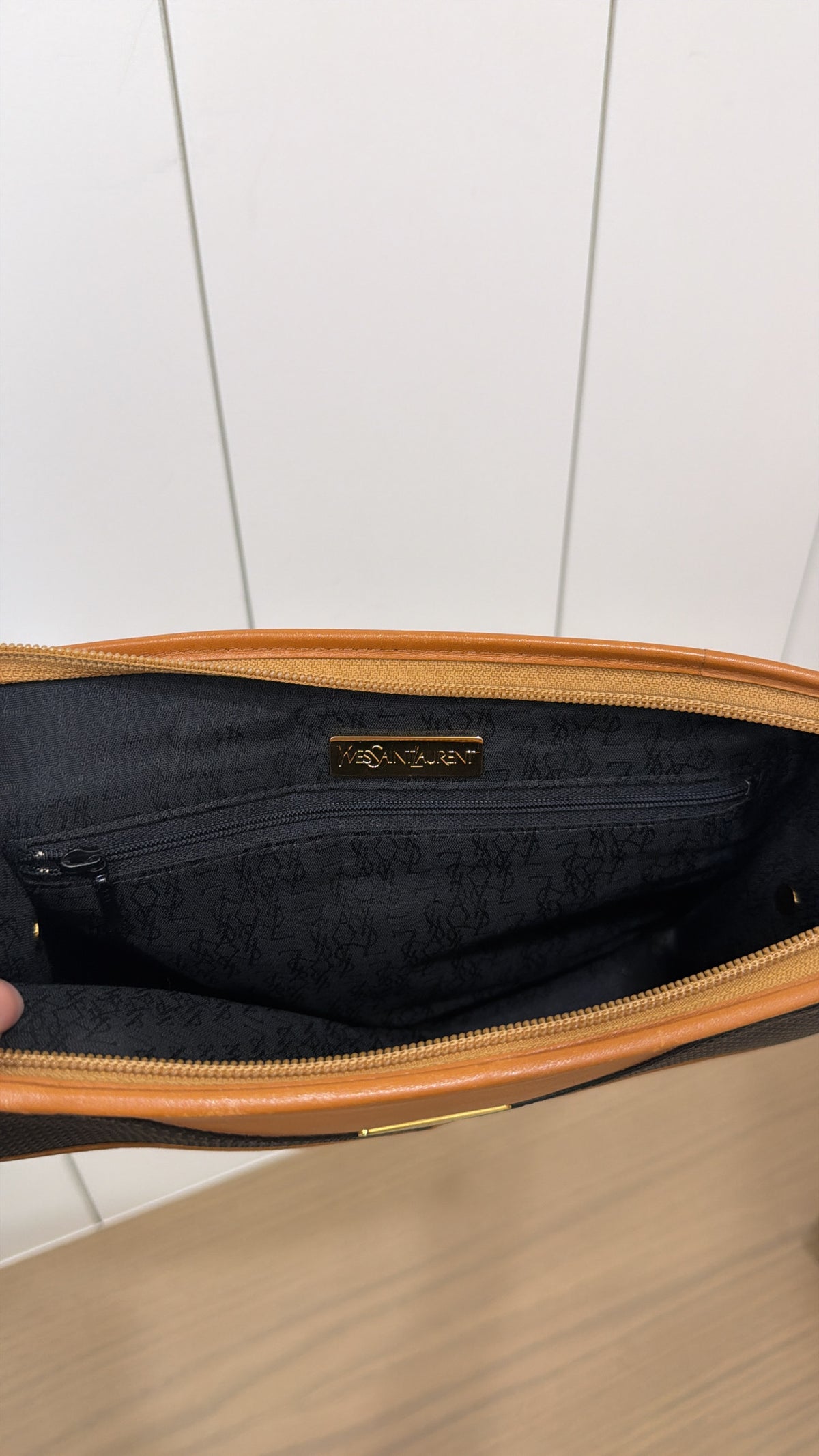 YSL SAINT LAURENT BLACK WOVEN LEATHER CLUTCH