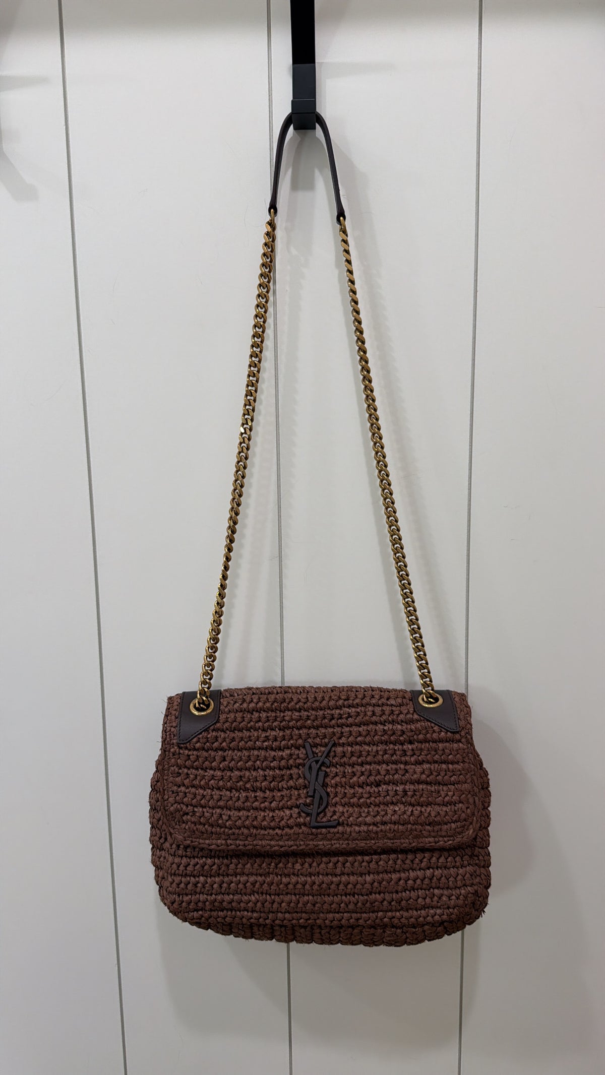 YSL NIKI RAFFIA BROWN WICKER MEDIUM BAG