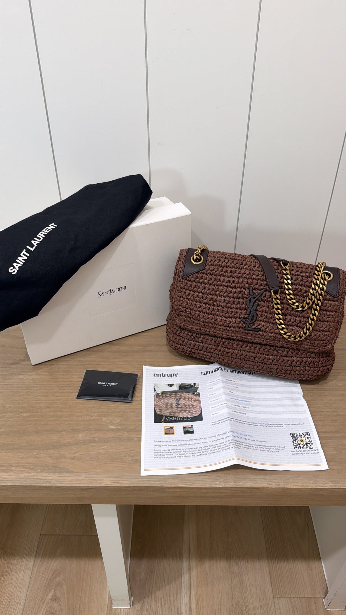 YSL NIKI RAFFIA BROWN WICKER MEDIUM BAG