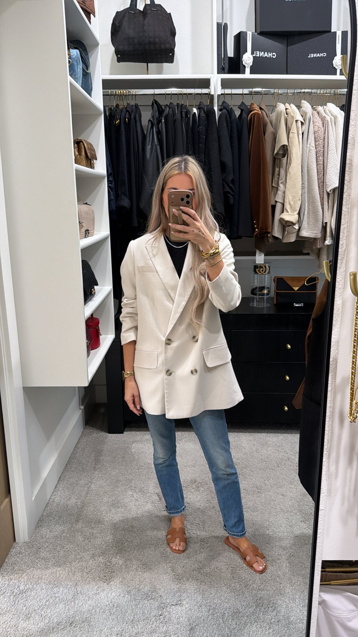H&M IVORY/LIGHT TAN WOMEN'S BLAZER OVERSIZED MED