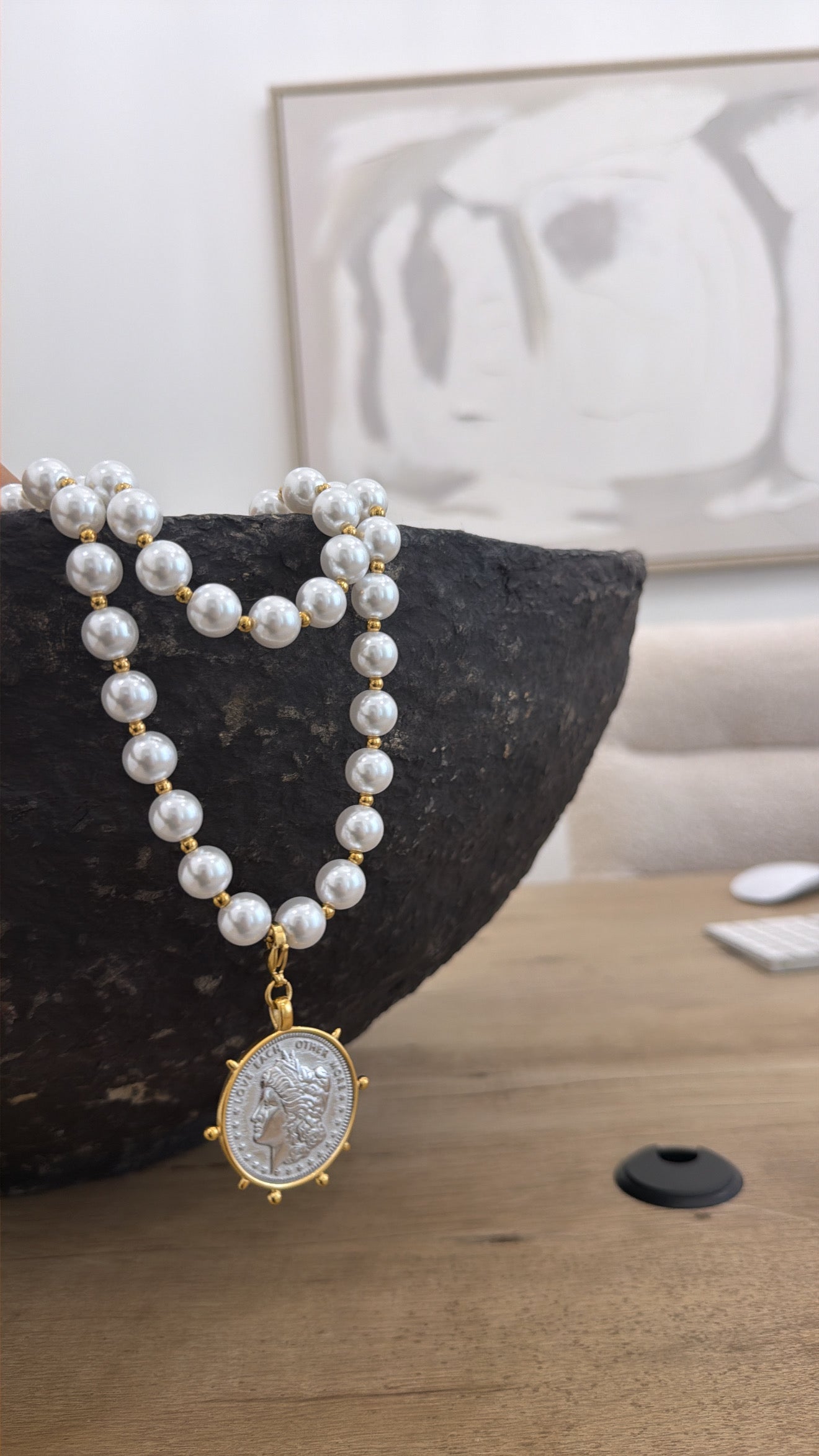 WRAP AROUND PEARL HEART NECKLACE