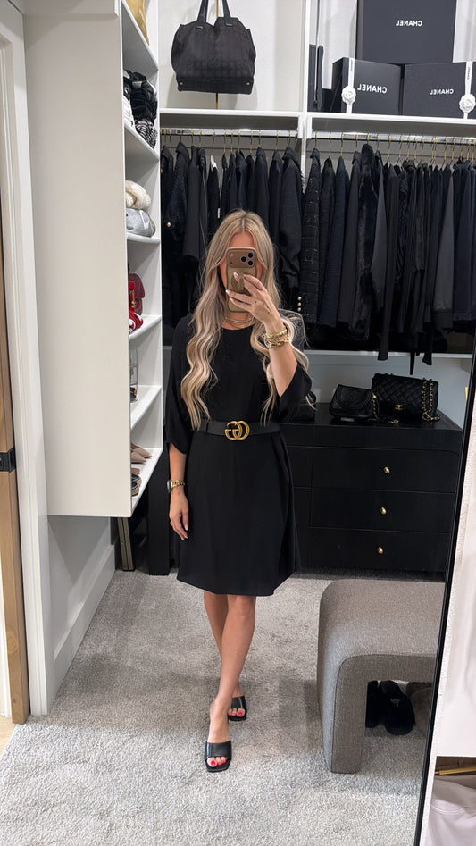 ST. JOHN BLACK DRESS SIZE PETITE (FITS LIKE XS)