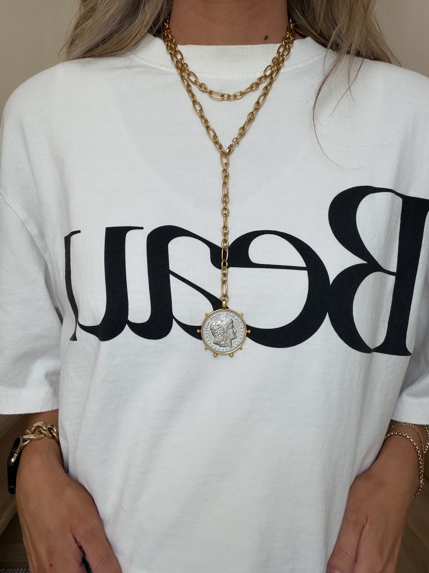 TWO TONED WRAP AROUND COIN NECKLACE