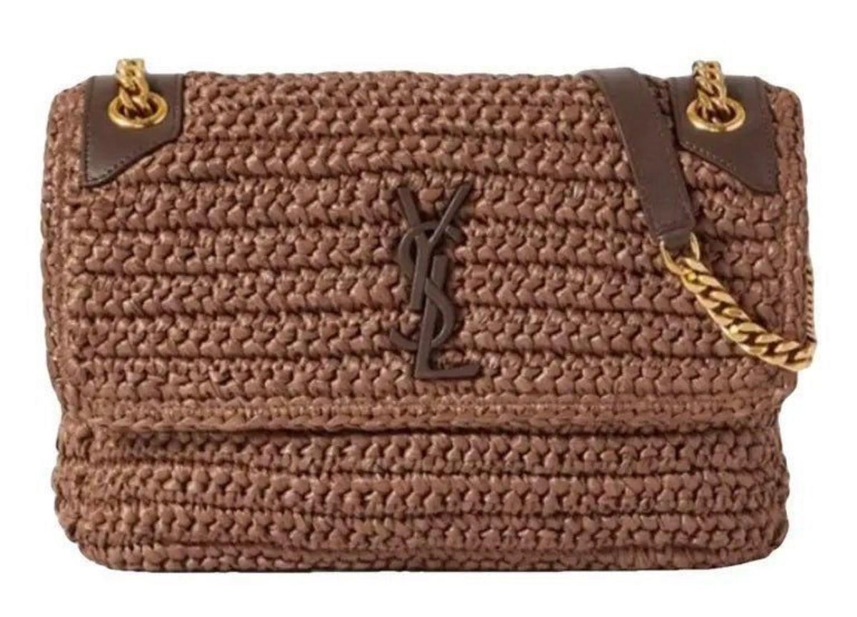 YSL NIKI RAFFIA BROWN WICKER MEDIUM BAG