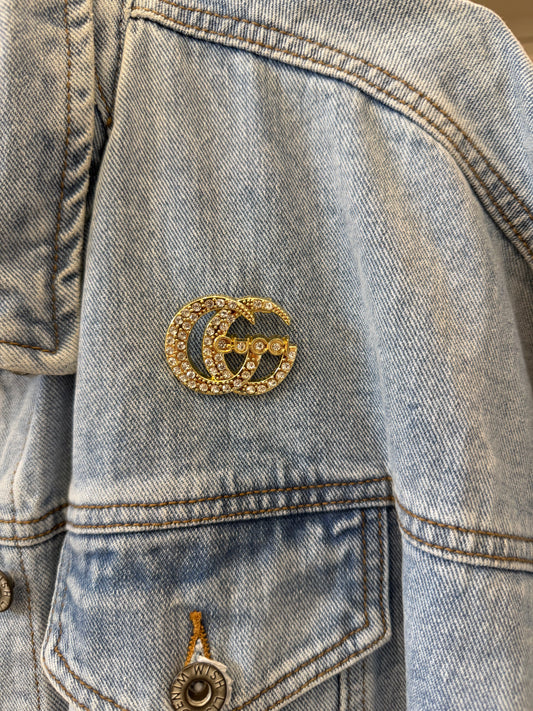 LUXURY INSPIRED GG GOLD DIAMOND BROOCH